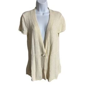 United States Sweater cream crochet knit cardigan one button short sleeve medium